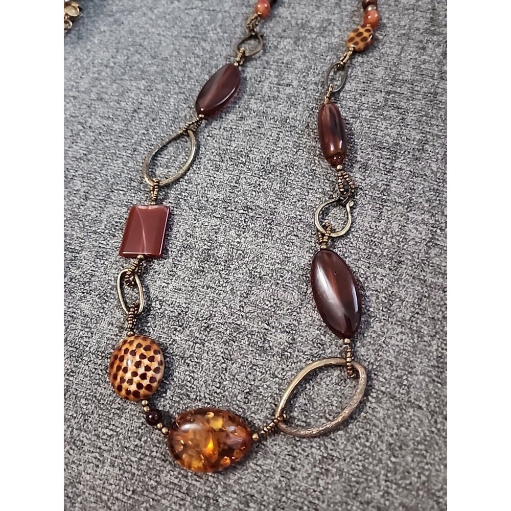 Chicos Signed Statement Necklace Amber Beads, Red… - image 1